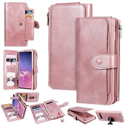 Retro Multifunction Zipper Magnetic Separable Leather Phone Case Cover for Samsung Galaxy S10 Plus(6.4 inch) - Rose Gold