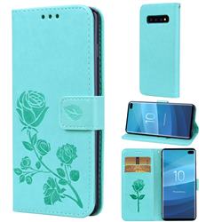 Embossing Rose Flower Leather Wallet Case for Samsung Galaxy S10 Plus(6.4 inch) - Green
