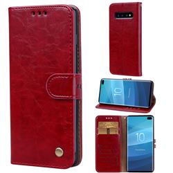Luxury Retro Oil Wax PU Leather Wallet Phone Case for Samsung Galaxy S10 Plus(6.4 inch) - Brown Red