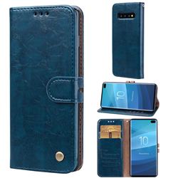 Luxury Retro Oil Wax PU Leather Wallet Phone Case for Samsung Galaxy S10 Plus(6.4 inch) - Sapphire