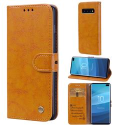 Luxury Retro Oil Wax PU Leather Wallet Phone Case for Samsung Galaxy S10 Plus(6.4 inch) - Orange Yellow