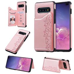 Yikatu Luxury Cute Cats Multifunction Magnetic Card Slots Stand Leather Back Cover for Samsung Galaxy S10 Plus(6.4 inch) - Rose Gold
