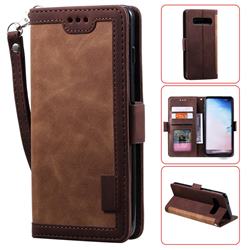Luxury Retro Stitching Leather Wallet Phone Case for Samsung Galaxy S10 Plus(6.4 inch) - Dark Brown