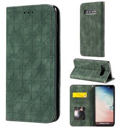 Intricate Embossing Four Leaf Clover Leather Wallet Case for Samsung Galaxy S10 Plus(6.4 inch) - Blackish Green