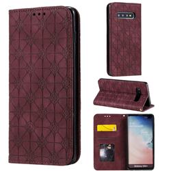 Intricate Embossing Four Leaf Clover Leather Wallet Case for Samsung Galaxy S10 Plus(6.4 inch) - Claret