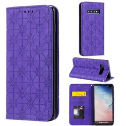 Intricate Embossing Four Leaf Clover Leather Wallet Case for Samsung Galaxy S10 Plus(6.4 inch) - Purple