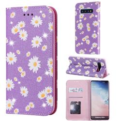 Ultra Slim Daisy Sparkle Glitter Powder Magnetic Leather Wallet Case for Samsung Galaxy S10 Plus(6.4 inch) - Purple