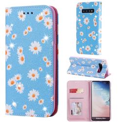 Ultra Slim Daisy Sparkle Glitter Powder Magnetic Leather Wallet Case for Samsung Galaxy S10 Plus(6.4 inch) - Blue