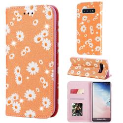 Ultra Slim Daisy Sparkle Glitter Powder Magnetic Leather Wallet Case for Samsung Galaxy S10 Plus(6.4 inch) - Orange