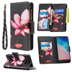 Lotus Flower Binfen Color BF03 Retro Zipper Leather Wallet Phone Case for Samsung Galaxy S10 Plus(6.4 inch)