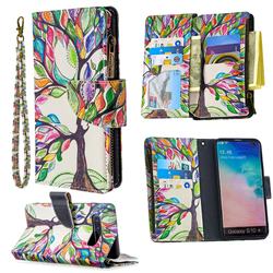 The Tree of Life Binfen Color BF03 Retro Zipper Leather Wallet Phone Case for Samsung Galaxy S10 Plus(6.4 inch)