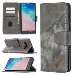 BinfenColor BF04 Color Block Stitching Crocodile Leather Case Cover for Samsung Galaxy S10 Plus(6.4 inch) - Gray