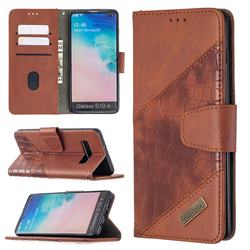 BinfenColor BF04 Color Block Stitching Crocodile Leather Case Cover for Samsung Galaxy S10 Plus(6.4 inch) - Brown