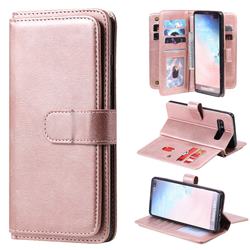 Multi-function Ten Card Slots and Photo Frame PU Leather Wallet Phone Case Cover for Samsung Galaxy S10 Plus(6.4 inch) - Rose Gold