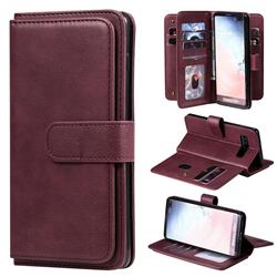 Multi-function Ten Card Slots and Photo Frame PU Leather Wallet Phone Case Cover for Samsung Galaxy S10 Plus(6.4 inch) - Claret
