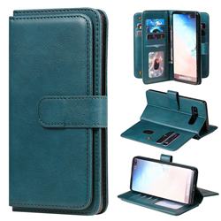 Multi-function Ten Card Slots and Photo Frame PU Leather Wallet Phone Case Cover for Samsung Galaxy S10 Plus(6.4 inch) - Dark Green