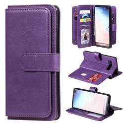 Multi-function Ten Card Slots and Photo Frame PU Leather Wallet Phone Case Cover for Samsung Galaxy S10 Plus(6.4 inch) - Violet