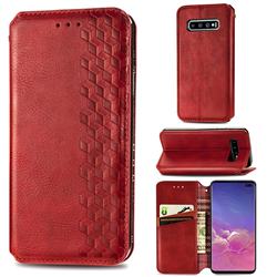 Ultra Slim Fashion Business Card Magnetic Automatic Suction Leather Flip Cover for Samsung Galaxy S10 Plus(6.4 inch) - Red