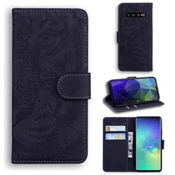 Intricate Embossing Tiger Face Leather Wallet Case for Samsung Galaxy S10 Plus(6.4 inch) - Black