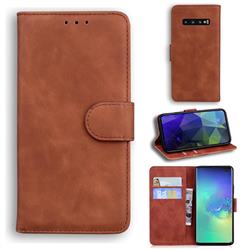 Retro Classic Skin Feel Leather Wallet Phone Case for Samsung Galaxy S10 Plus(6.4 inch) - Brown