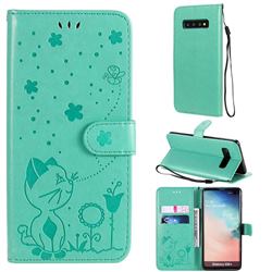 Embossing Bee and Cat Leather Wallet Case for Samsung Galaxy S10 Plus(6.4 inch) - Green