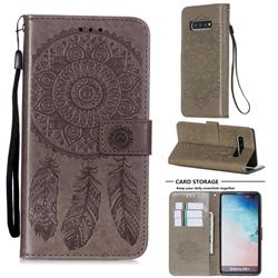 Embossing Dream Catcher Mandala Flower Leather Wallet Case for Samsung Galaxy S10 Plus(6.4 inch) - Gray