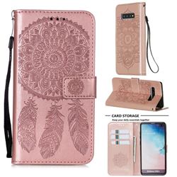 Embossing Dream Catcher Mandala Flower Leather Wallet Case for Samsung Galaxy S10 Plus(6.4 inch) - Rose Gold
