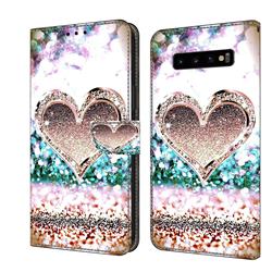 Pink Diamond Heart Crystal PU Leather Protective Wallet Case Cover for Samsung Galaxy S10 Plus(6.4 inch)