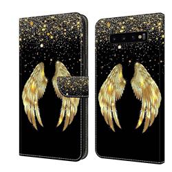 Golden Angel Wings Crystal PU Leather Protective Wallet Case Cover for Samsung Galaxy S10 Plus(6.4 inch)
