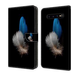 White Blue Feathers Crystal PU Leather Protective Wallet Case Cover for Samsung Galaxy S10 Plus(6.4 inch)