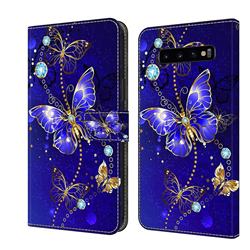 Blue Diamond Butterfly Crystal PU Leather Protective Wallet Case Cover for Samsung Galaxy S10 Plus(6.4 inch)