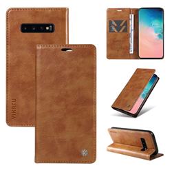 YIKATU Litchi Card Magnetic Automatic Suction Leather Flip Cover for Samsung Galaxy S10 Plus(6.4 inch) - Brown