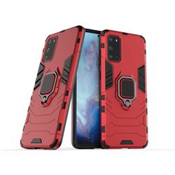 Black Panther Armor Metal Ring Grip Shockproof Dual Layer Rugged Hard Cover for Samsung Galaxy S20 Plus / S11 - Red