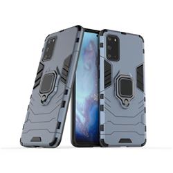 Black Panther Armor Metal Ring Grip Shockproof Dual Layer Rugged Hard Cover for Samsung Galaxy S20 Plus / S11 - Blue