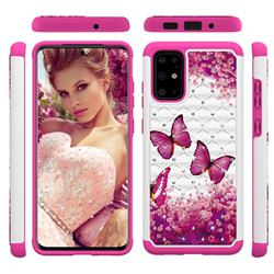 Rose Butterfly Studded Rhinestone Bling Diamond Shock Absorbing Hybrid Defender Rugged Phone Case Cover for Samsung Galaxy S20 Plus / S11