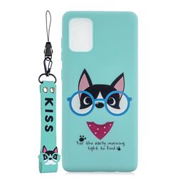 Green Glasses Dog Soft Kiss Candy Hand Strap Silicone Case for Samsung Galaxy S20 Plus / S11