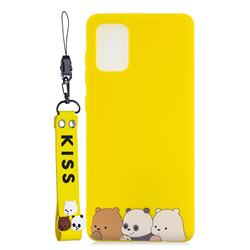 Yellow Bear Family Soft Kiss Candy Hand Strap Silicone Case for Samsung Galaxy S20 Plus / S11