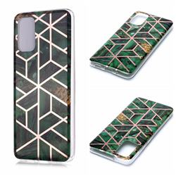 Green Rhombus Galvanized Rose Gold Marble Phone Back Cover for Samsung Galaxy S20 Plus / S11