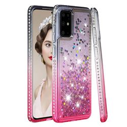 Diamond Frame Liquid Glitter Quicksand Sequins Phone Case for Samsung Galaxy S20 Plus - Gray Pink
