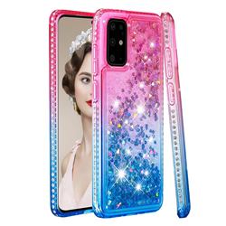Diamond Frame Liquid Glitter Quicksand Sequins Phone Case for Samsung Galaxy S20 Plus - Pink Blue