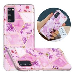 Purple Flower Painted Marble Electroplating Protective Case for Samsung Galaxy S20 Plus