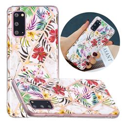 Tropical Rainforest Flower Painted Marble Electroplating Protective Case for Samsung Galaxy S20 Plus