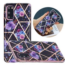 Black Flower Painted Marble Electroplating Protective Case for Samsung Galaxy S20 Plus