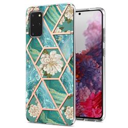 Blue Chrysanthemum Marble Electroplating Protective Case Cover for Samsung Galaxy S20 Plus