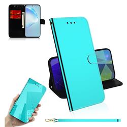 Shining Mirror Like Surface Leather Wallet Case for Samsung Galaxy S20 Plus / S11 - Mint Green
