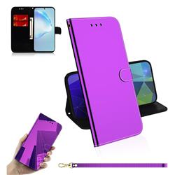 Shining Mirror Like Surface Leather Wallet Case for Samsung Galaxy S20 Plus / S11 - Purple