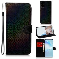 Laser Circle Shining Leather Wallet Phone Case for Samsung Galaxy S20 Plus / S11 - Black