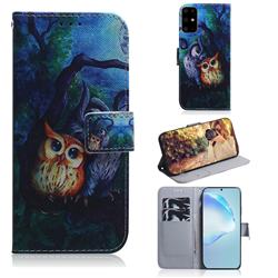 Oil Painting Owl PU Leather Wallet Case for Samsung Galaxy S20 Plus / S11