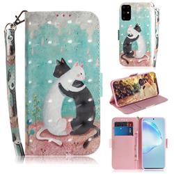 Black and White Cat 3D Painted Leather Wallet Phone Case for Samsung Galaxy S20 Plus / S11