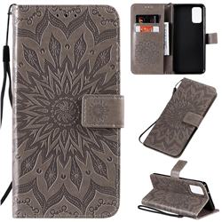 Embossing Sunflower Leather Wallet Case for Samsung Galaxy S20 Plus / S11 - Gray